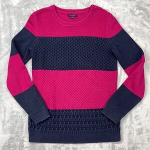 Tommy Hilfiger Womens Knit Sweater Size M Pink Navy Textured Crew Neck